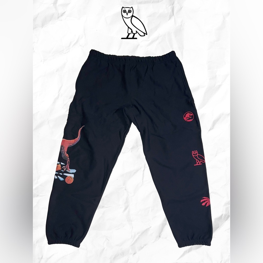 OVO Jurassic Park Black Raptor Sweatpants with Raptor Graphic